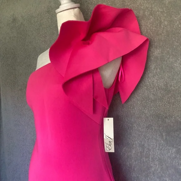 Eliza J One-Shoulder Fuchsia Sheath Dress with Statement Bow - Picture 4 of 12